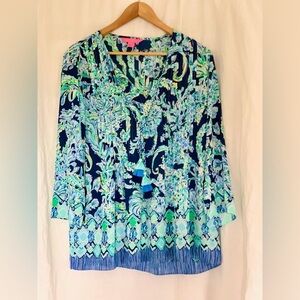 Lilly Pulitzer Marilina Tunic- Scuba Doo High Tide Navy, Size Medium